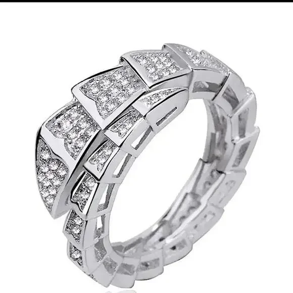 Silver Zircon Snake Bangle Bracelet Ring Set, Luxury - Picture 7 of 8